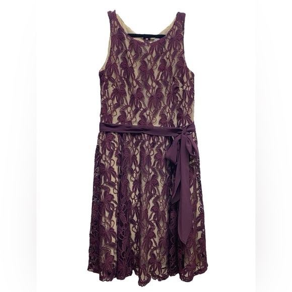Danny and Nicole Dress, Plum Purple Lace on Nude Color Lining, Sleeveless, Sz 14 - Picture 2 of 7